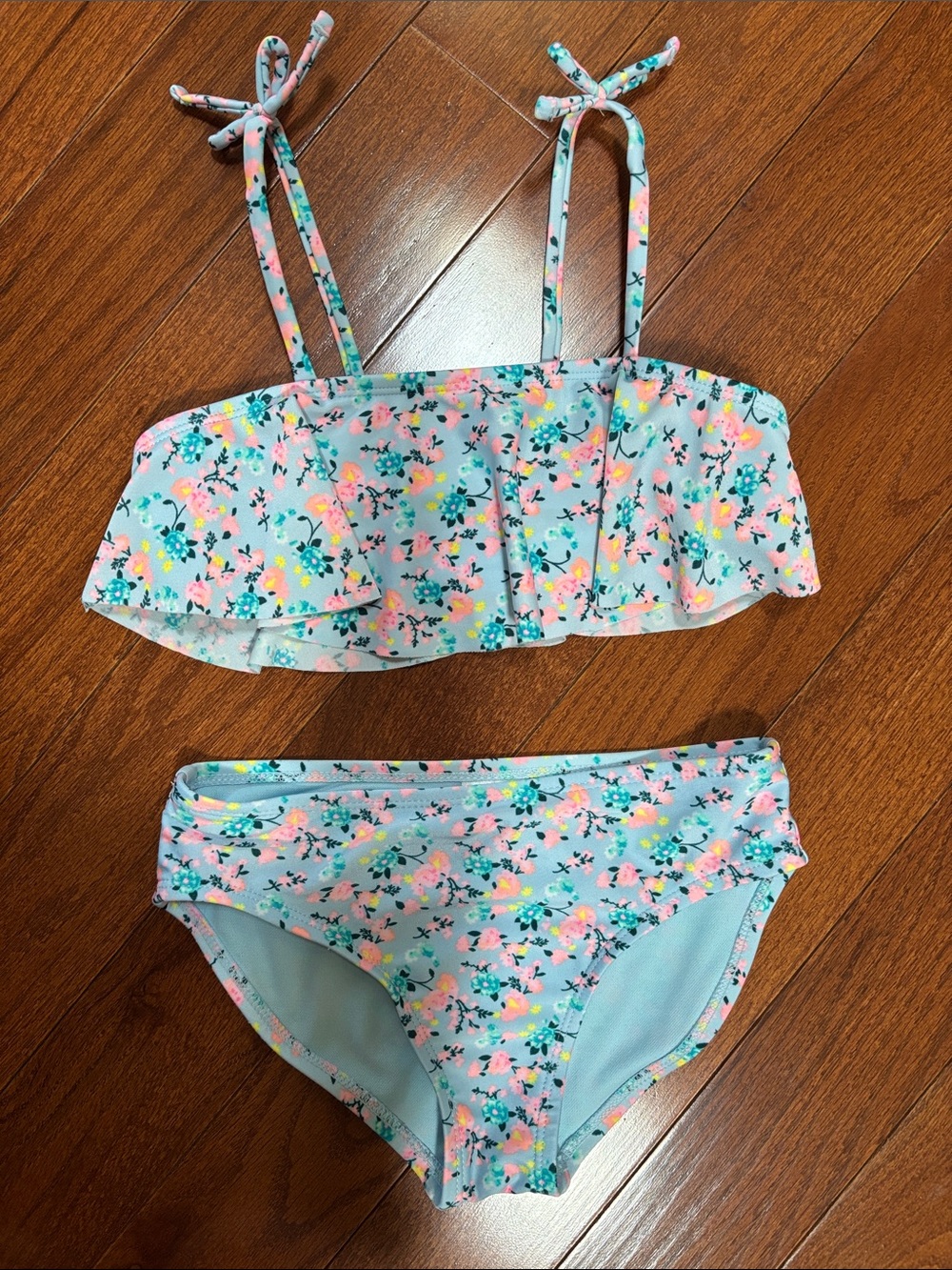 Art Class Light Blue Floral Trim Girls' Swim Set